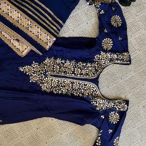 Navy blue gotta Patti shirt with pajami & chinon chiffon dupatta
